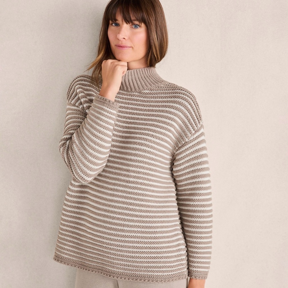 Haven Well within Taupe Striped Women's Mockneck Sweater